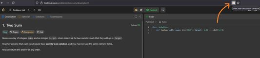 Open the LeetCode Description Extractor by navigating to a problem and clicking the extractor icon