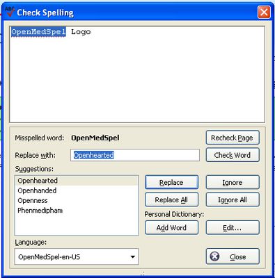 OpenMedSpel working with the SpellBound plugin by BigRedBrent.

Using these two plugins together makes spellchecking medical documents in FireFox much easier.