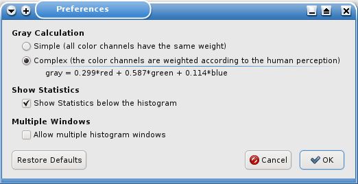 The Preferences Window of the Histogram Viewer