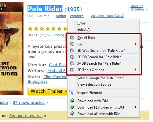 Performing sharedir.com search for 'Pale Rider' (selected terms on a web page)