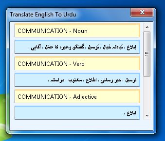 Result will appear on dialogue box. Showing translation in a tabular form.