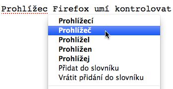 Firefox umí kontrolovat pravopis pomocí místní nabídky
