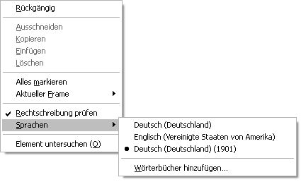 Auswahl der Sprache für die Rechtschreibprüfung
