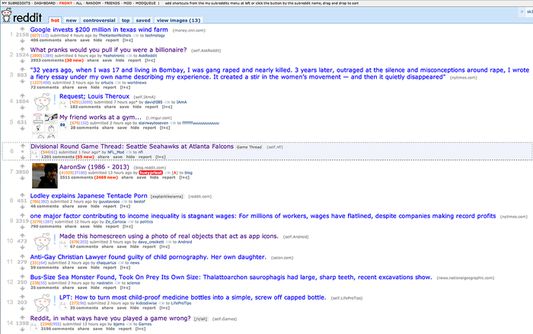 Reddit homepage showing read links and new comments
