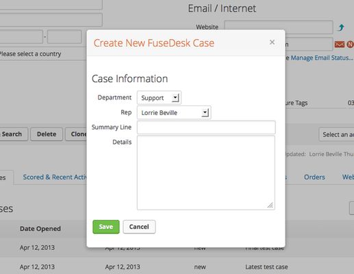 Easily create new FuseDesk help desk tickets right form a contact record in Infusionsoft